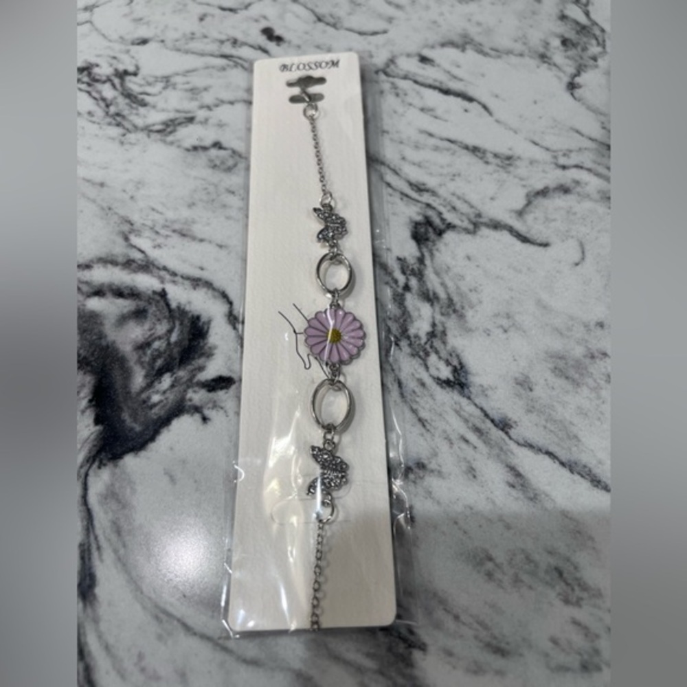 Silver and Pink Daisy Bracelet